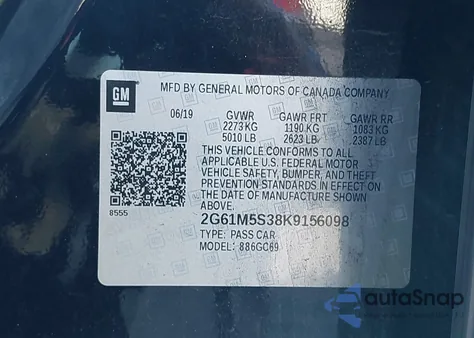 2019 Cadillac Xts Luxury z USA, uszkodzony, nr VIN 2G61M5S38K9156098